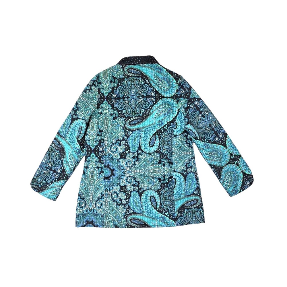 PATTY KIM Women's Jacket Blue Multi Paisley Polka Dot Reversible Sz Large Coat - Picture 8 of 12